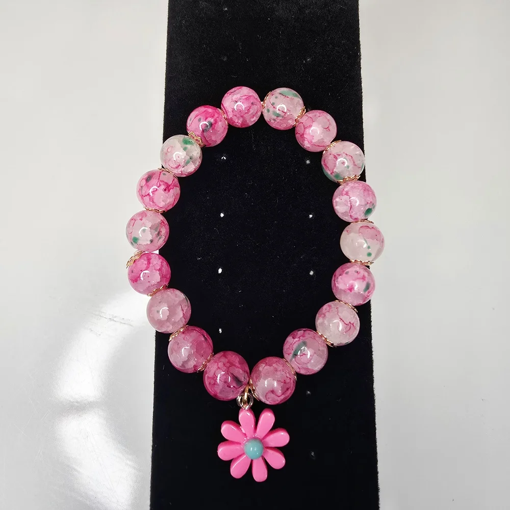 Charming Pink Kids Women Bracelet with Flower Charm For Spring Season